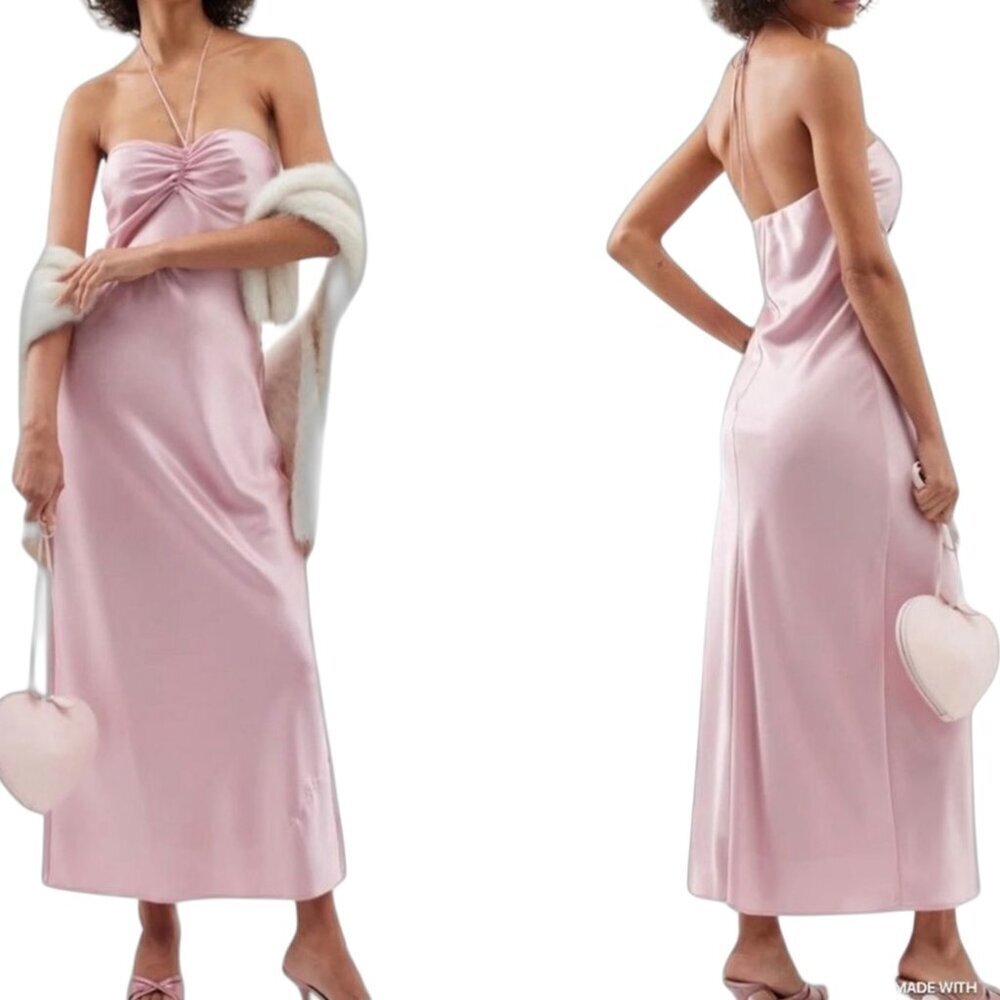 Reformation Valora Satin Halter Midi Dress Pink NWT Size 10